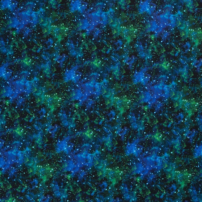 Sweat Stoff Digital Bedruckt Sternenhimmel  blau/grün