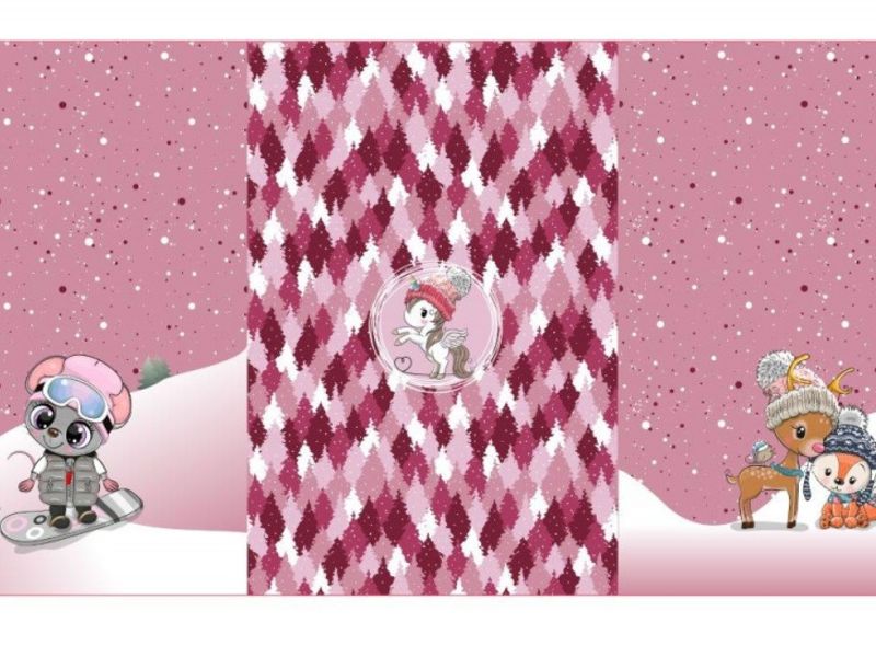 Sommersweat Digitaldruck Wintertiere rosa - Panel a 70 cm