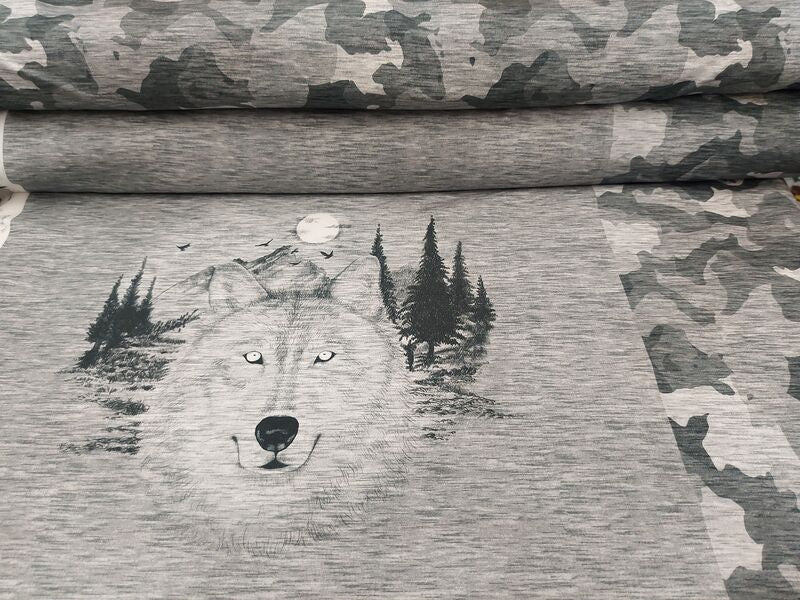Sweat Hilco "Wild Wolf" Panel a ca. 60cm grau