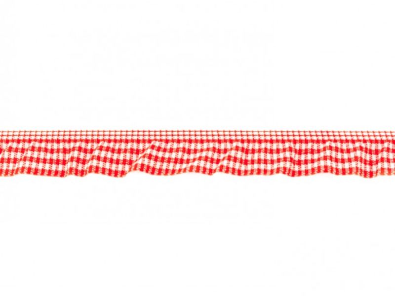 Elastisches Rüschenband Vichy 2 cm rot - weiss
