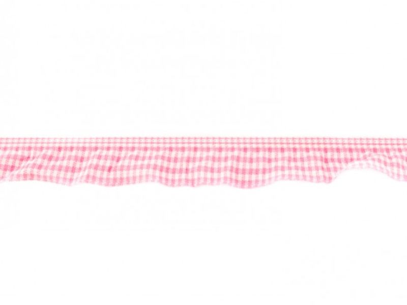 Elastisches Rüschenband Vichy 2 cm rosa - weiss