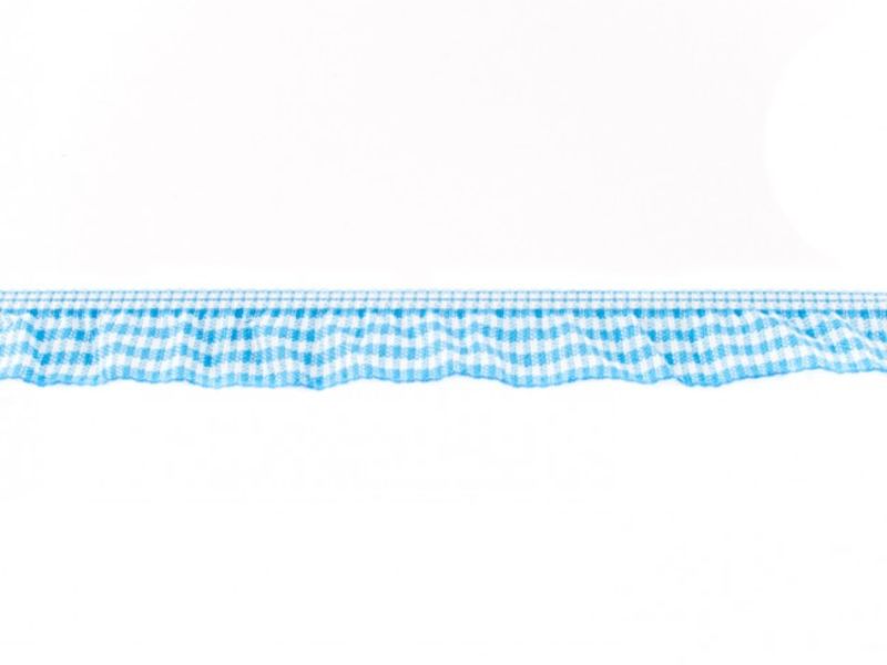 Elastisches Rüschenband Vichy 2 cm hellblau - weiss