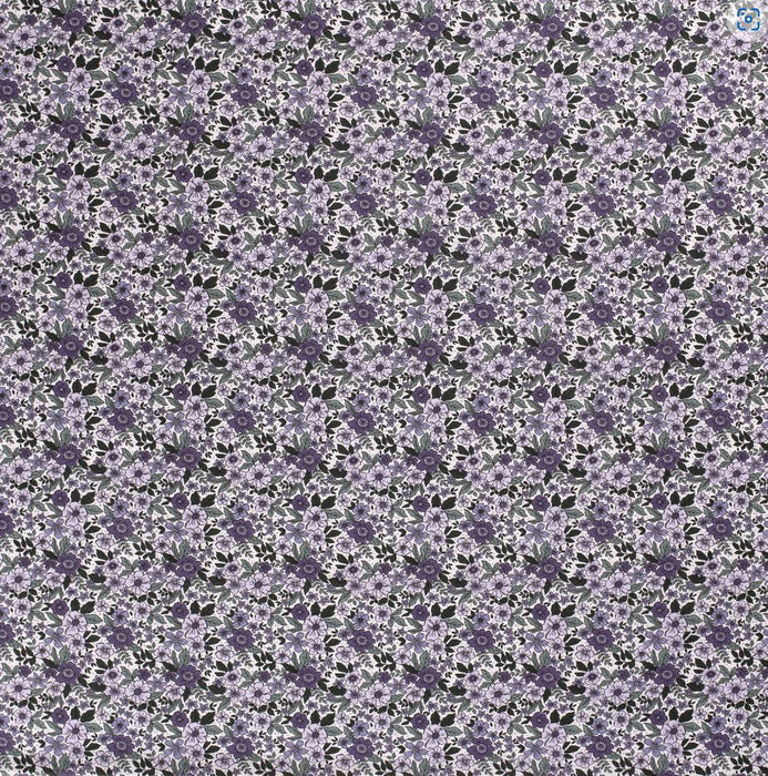 Baumwollpopeline mit Blumen violett