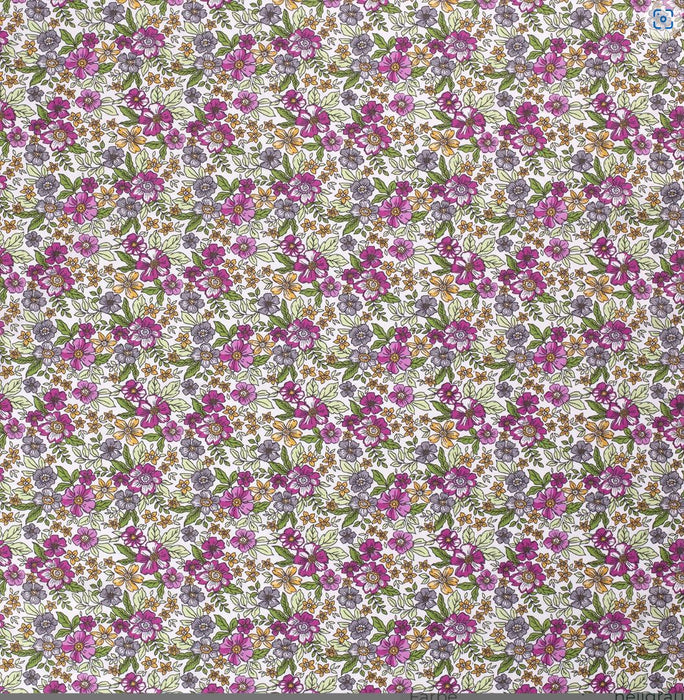 Baumwollpopeline mit Blumen hellgrau