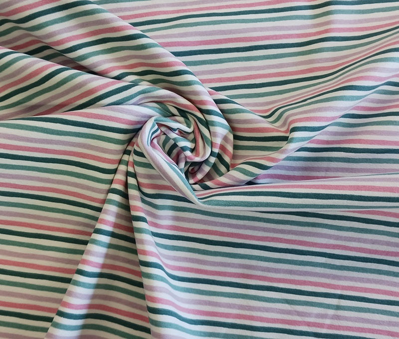 Baumwolljersey gestreift weiss grün bis rosa