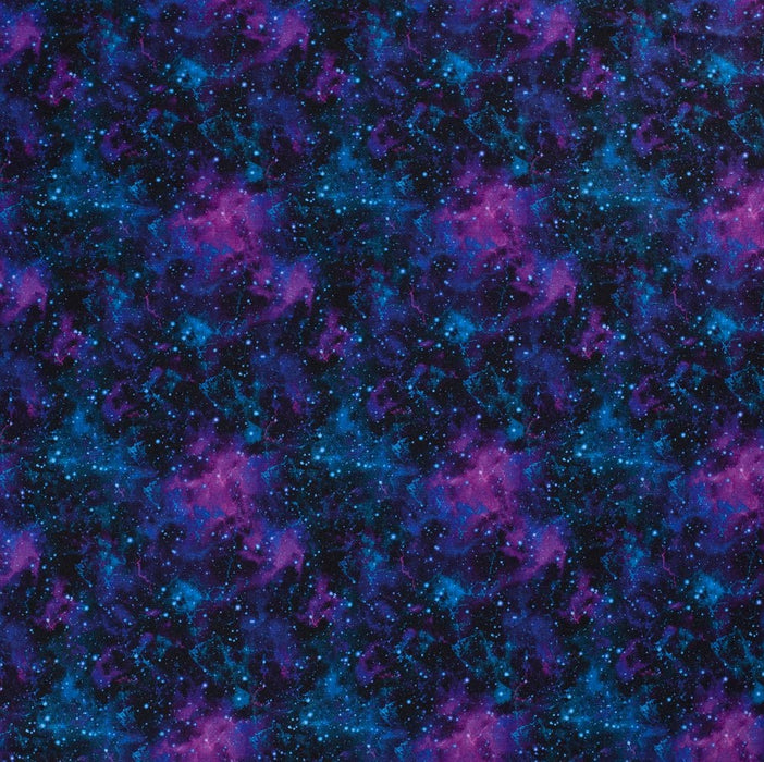 Sweat Stoff Digital Bedruckt Sternenhimmel  blau/violett