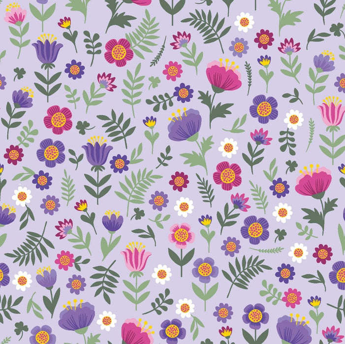 Baumwolljersey bedruckt mit Blumen violett