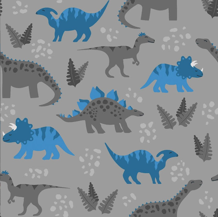 Baumwolljersey bedruckt mit Dinosauriern grau