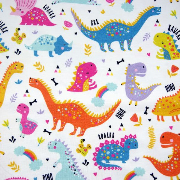 Baumwolljersey Dinos weiss