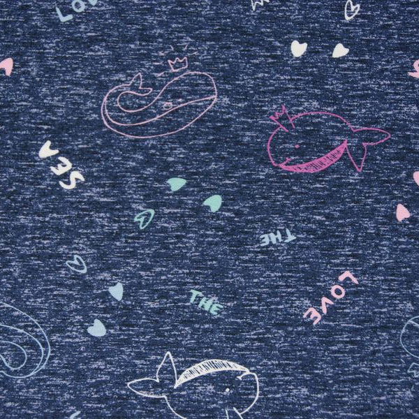 Baumwolljersey Hilco "Love Mermaids" dunkelblau