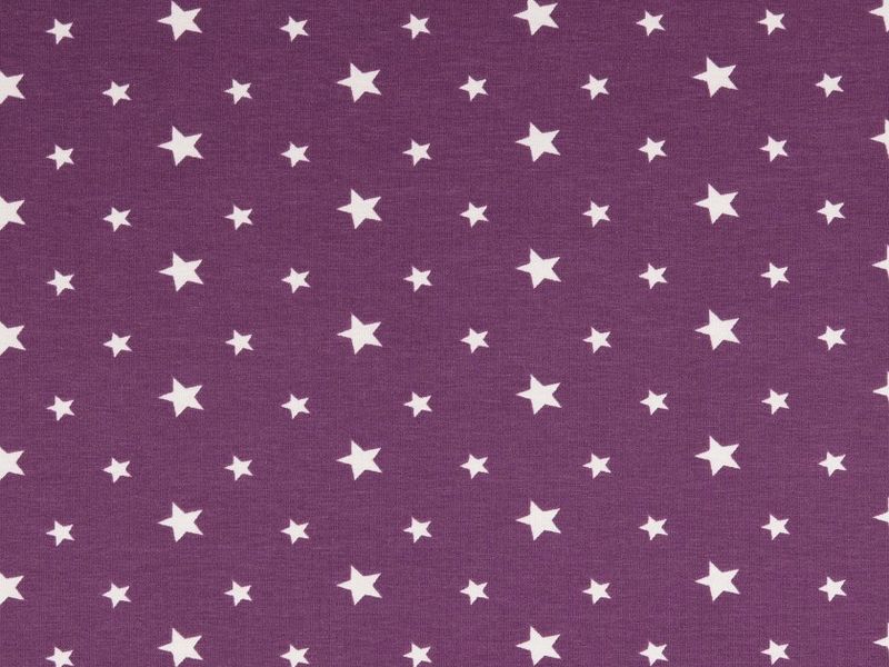 Baumwolljersey Sterne violett - weiss