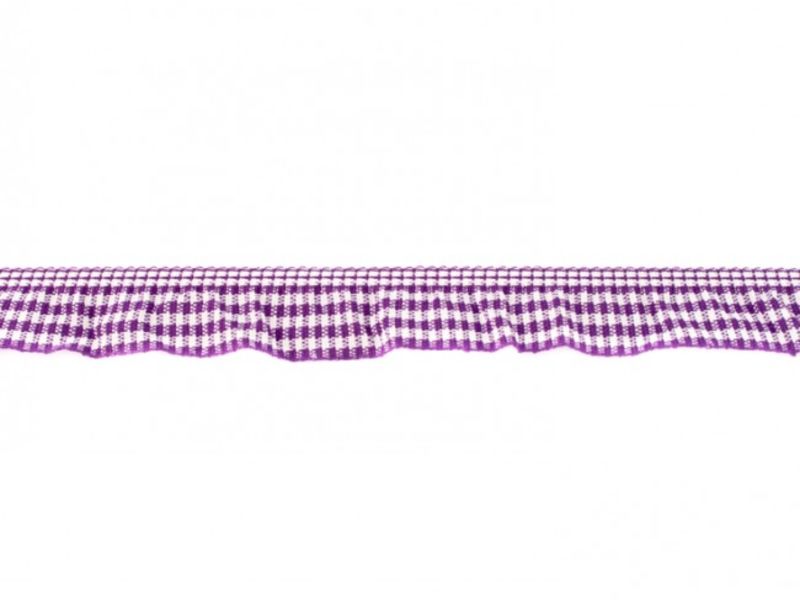 Elastisches Rüschenband Vichy 2 cm violett - weiss