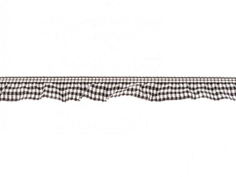 Elastisches Rüschenband Vichy 2 cm schwarz - weiss