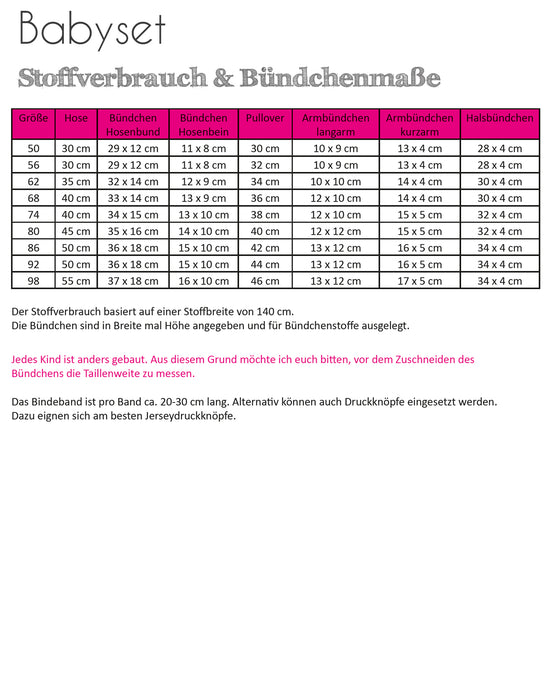 Schnittmuster Babyset, Shirt, Hose & Mütze von Fadenkäfer