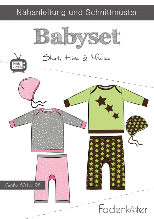 Schnittmuster Babyset, Shirt, Hose & Mütze von Fadenkäfer