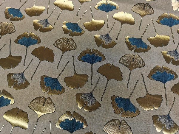 Canvas Blätter Gold-Blau auf Hellbraun