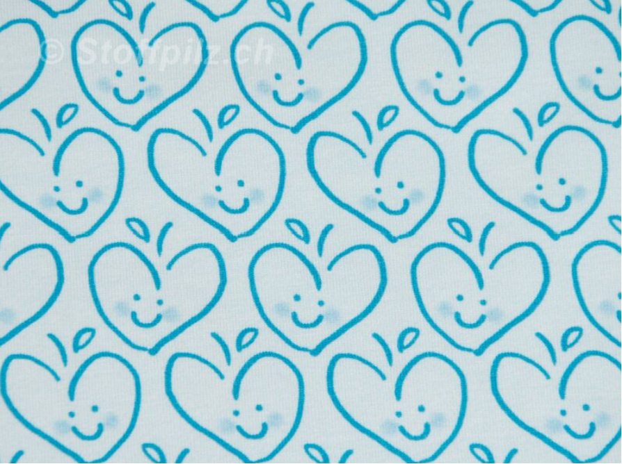 Baumwolljersey Hilco "Market Love" hellblau Reststück à 60cm