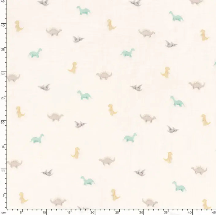 Musselin Stoff digital bedruckt Dinosaurier weiss