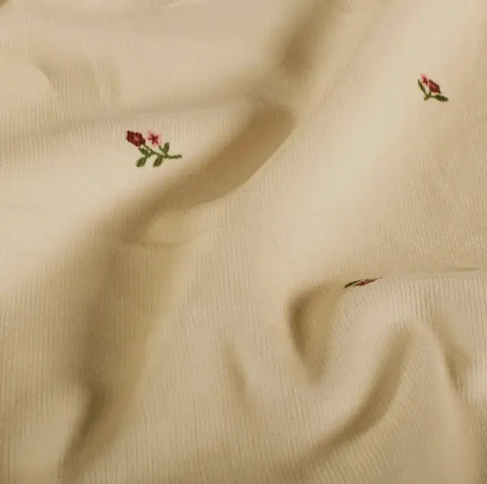 Feincord 21w Stoff Blumen beige