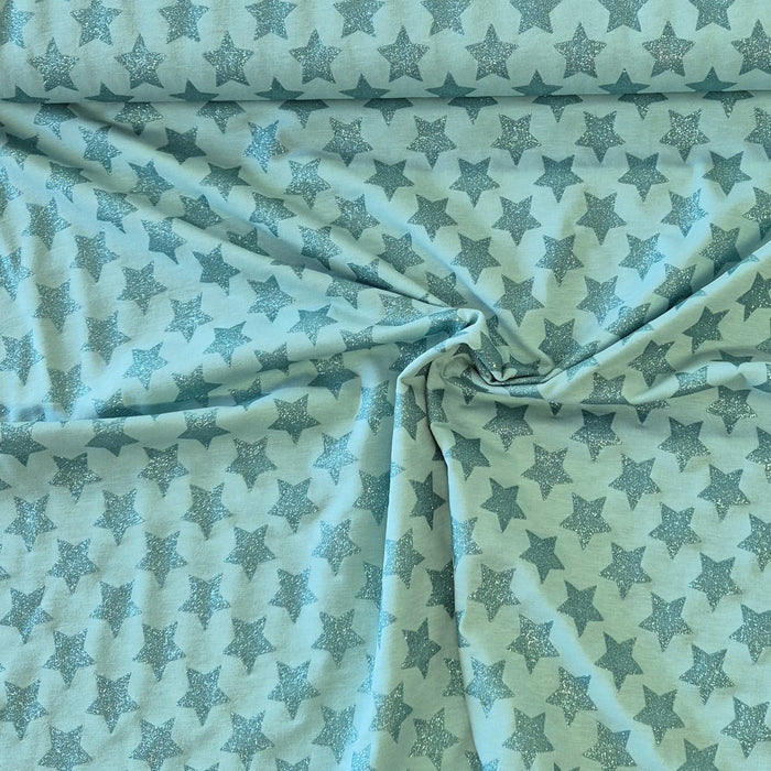Baumwolljersey Glitzersterne mint