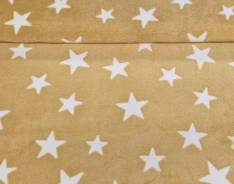 Kuschelfleece Microfleece Sterne senf - weiss