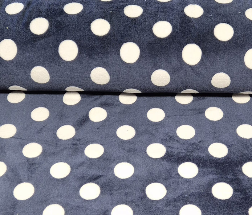 Kuschelfleece Microfleece Punkte dunkelblau - weiss