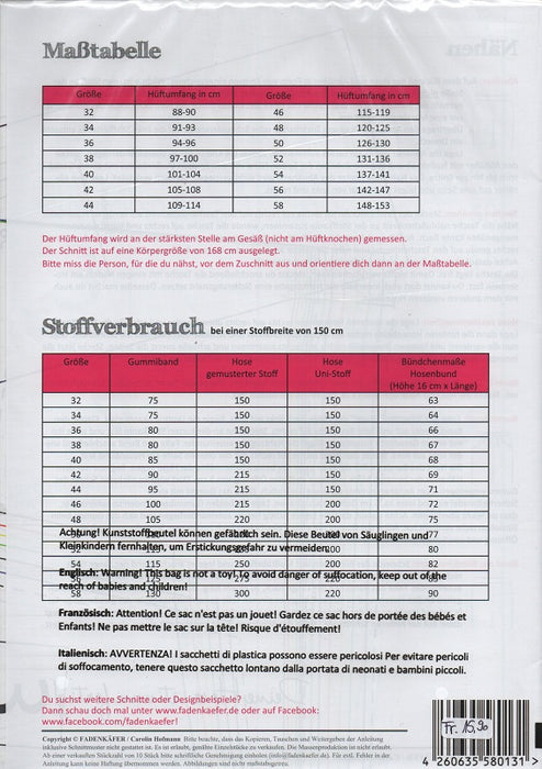 Damen Pamina Hose Gr. 32-58 von Fadenkäfer
