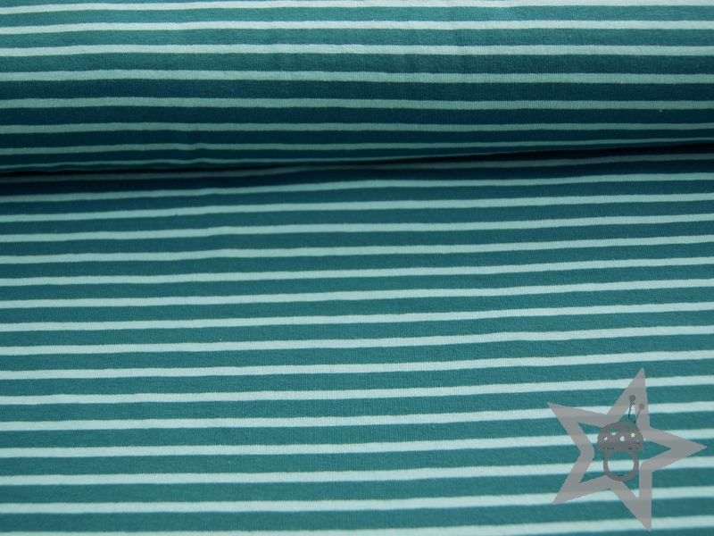 Baumwolljersey gestreift petrol - mint
