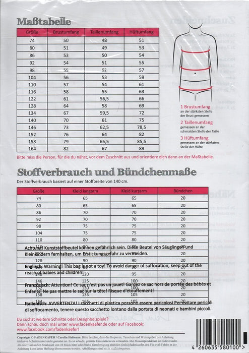 Kinder Basic-Kleid Gr. 74-164 von Fadenkäfer