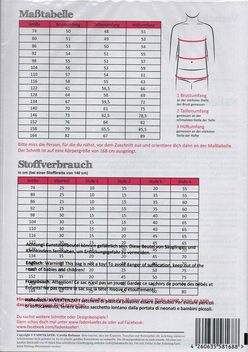 Schnittmuster Kinder Kleid Fiona Gr 74-164 von Fadenkäfer