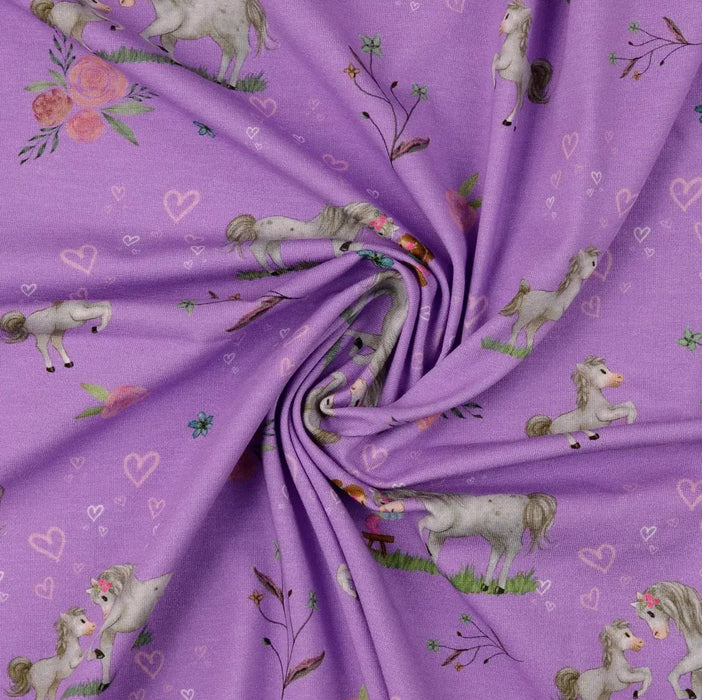 baumwolljersey-lila-pferde-mit-maedchen-stoff-stoffpilz