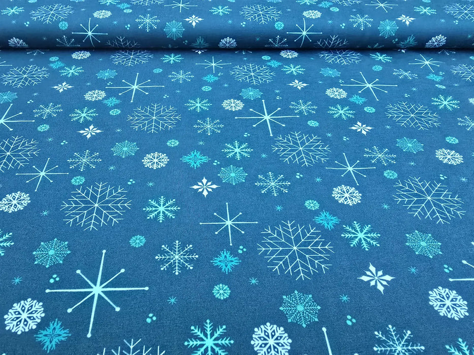 Baumwolljersey Stoff Weihnachtssterne Petrol
