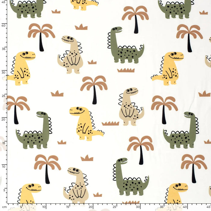 Baumwolle Jersey Stoff bedruckt Dinosaurier Weiss