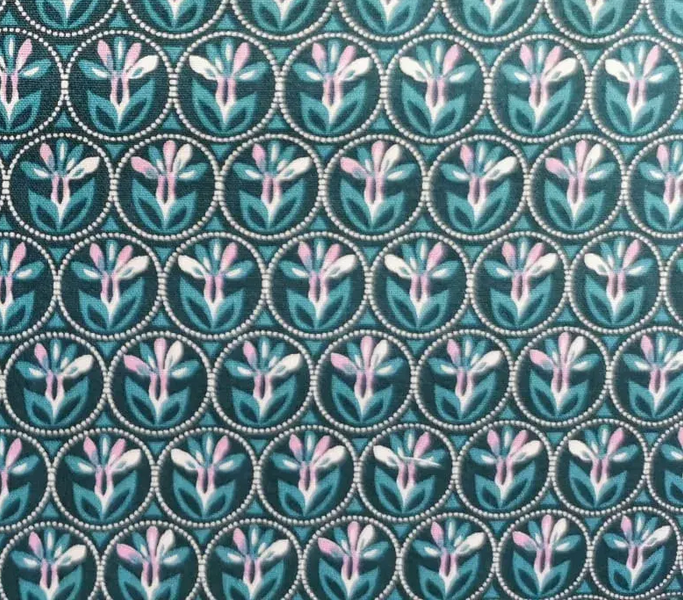 Baumwollstoff Blumenkreis petrol —