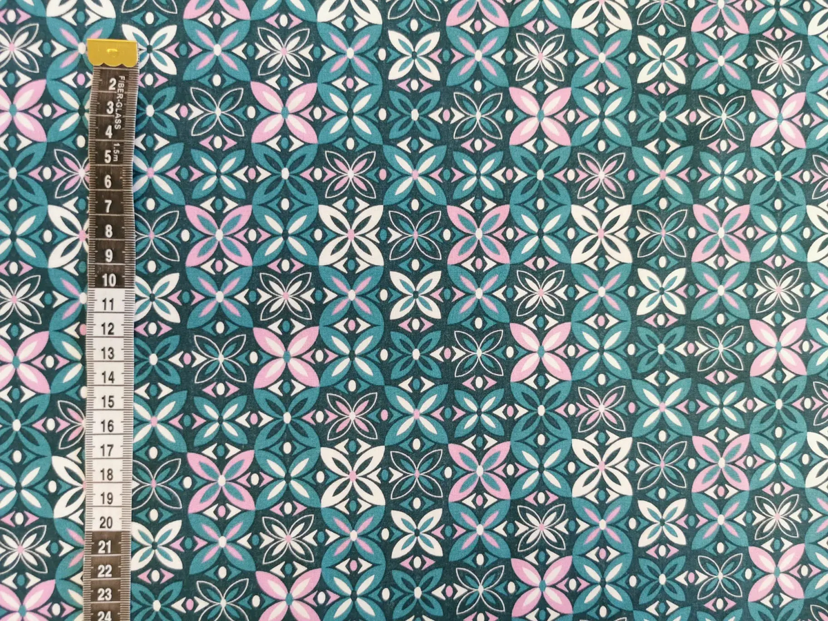 Baumwollstoff petrol Blumenmuster —