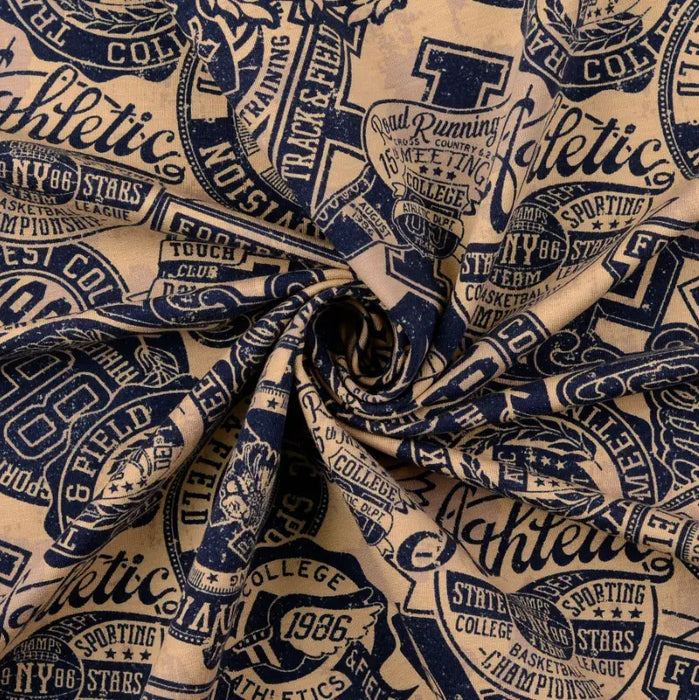 French Terry Stoff bedruckt Schule Marine