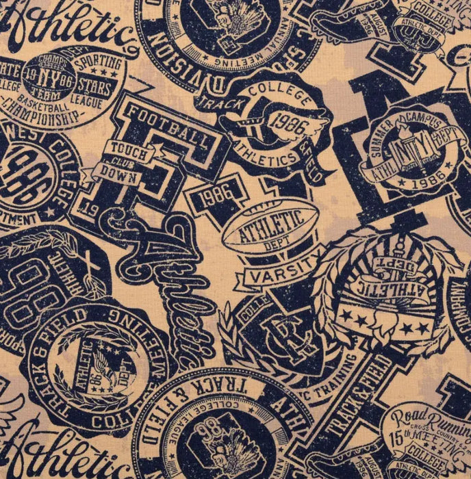 French Terry Stoff bedruckt Schule Marine