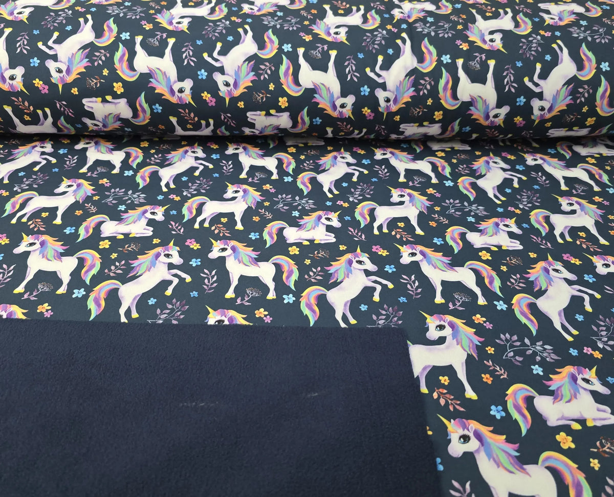 Einhörner Softshell Stoff Sterne Softshell Fleece Unicorn Carnival