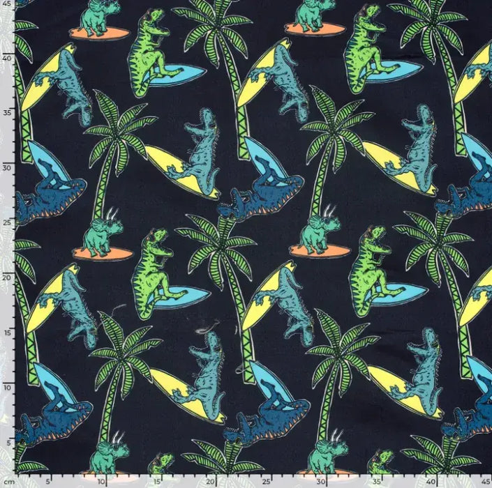 Dinosaurier-palmen-surf-wasserdicht-wasserabweisend-bedruckt-stoffe-stoffpilz
