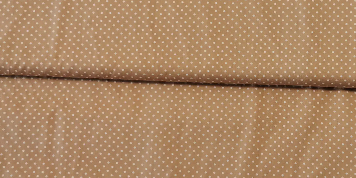 Baumwollstoff beige Punkte weiss —