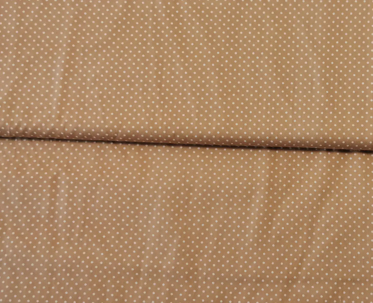 Baumwollstoff beige Punkte weiss —