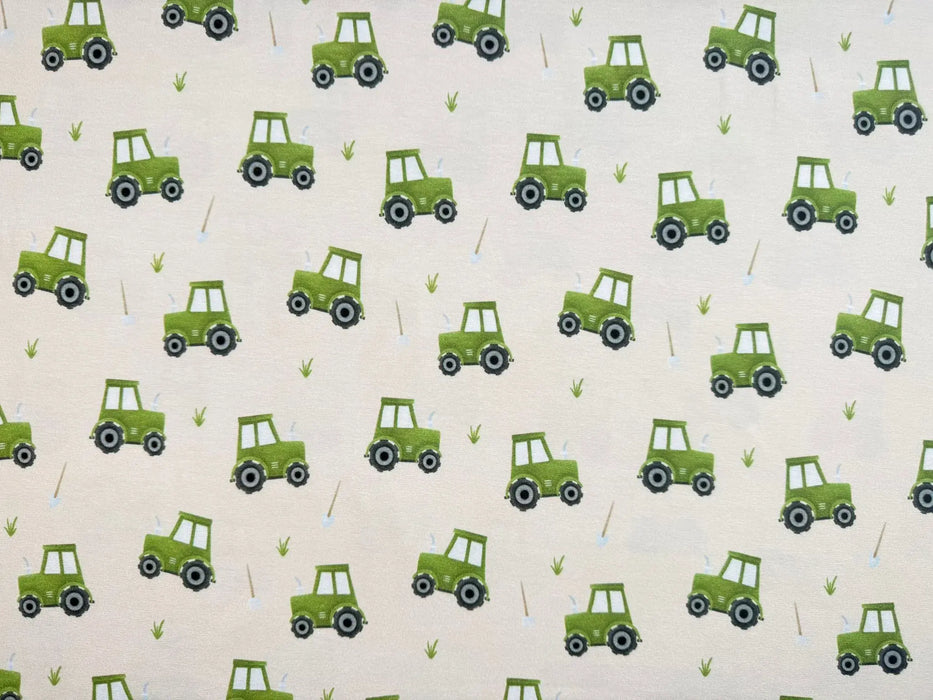hilco-baumwoll-baumwolle-jersey-baumwolljersey-traktor-traktoren-grün-beige-stoff-stoffe-stoffpilz-stoffgeschaeft-kinderstoff