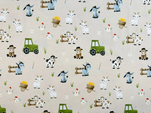 stoffgeschaeft-stoffpilz-stoffe-hilco-baumwolle-jersey-kuehe-ziege-beige-stoffladen-stoff-traktor-esel-blume-huhn-huehnchen-bauernhof-farm